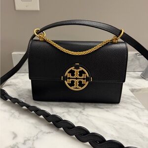 Tory Burch Black Leather Crossbody with Gold Logo